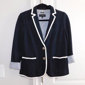 TALBOTS LADIES JACKET SIZE 6 ABERDEEN BLACK W/CREAM TRIM FULLY LINED FRONT POCKE